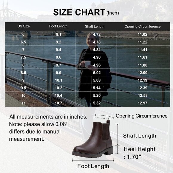 Vepose Women's Brown Leather Chunky Block Heel Chelsea Ankle Pull-On Booties - Picture 3 of 9